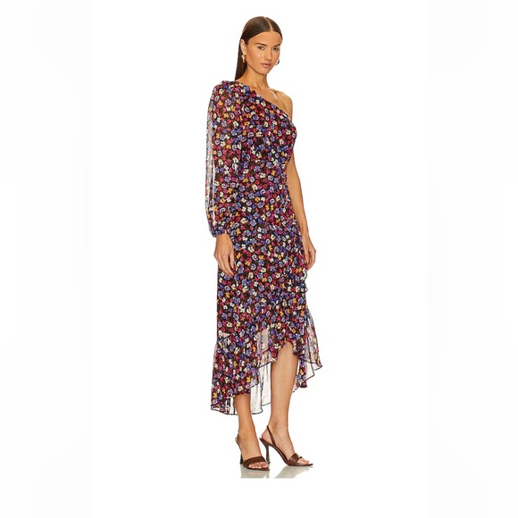 37. Astr the label $128 Calista in Blue & Red Ditsy Floral One-Shoulder Dress - Picture 3 of 5